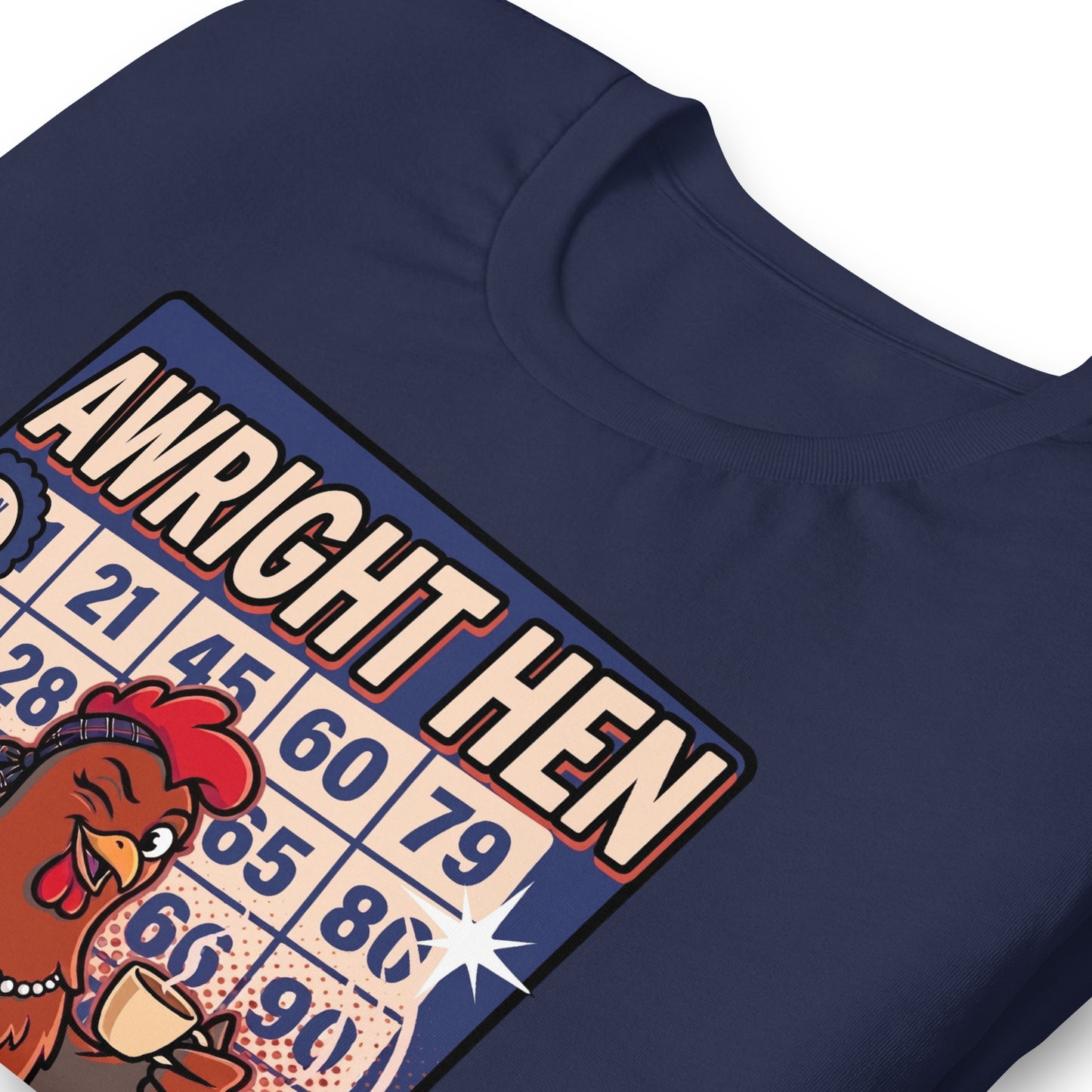 AWRIGHT HEN - The Full Scottish Tee | Navy | Print detail