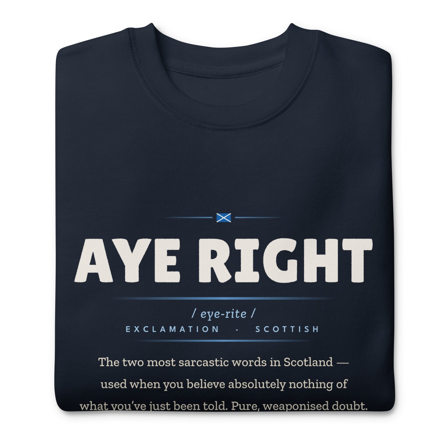 AYE RIGHT Crewneck, Navy Blazer, on hanger