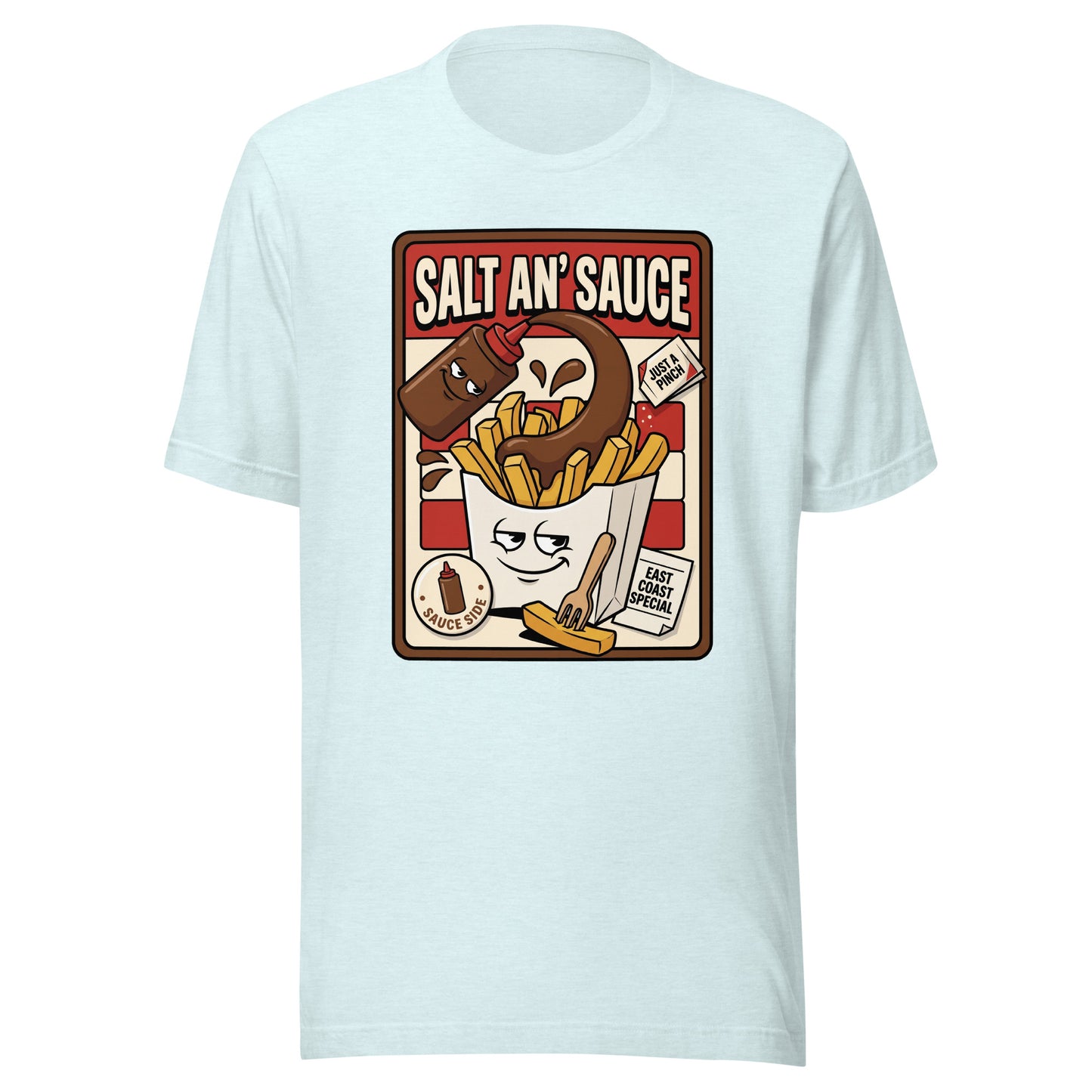 SALT AN' SAUCE - The Full Scottish Tee | Heather Ice Blue | Ghost front