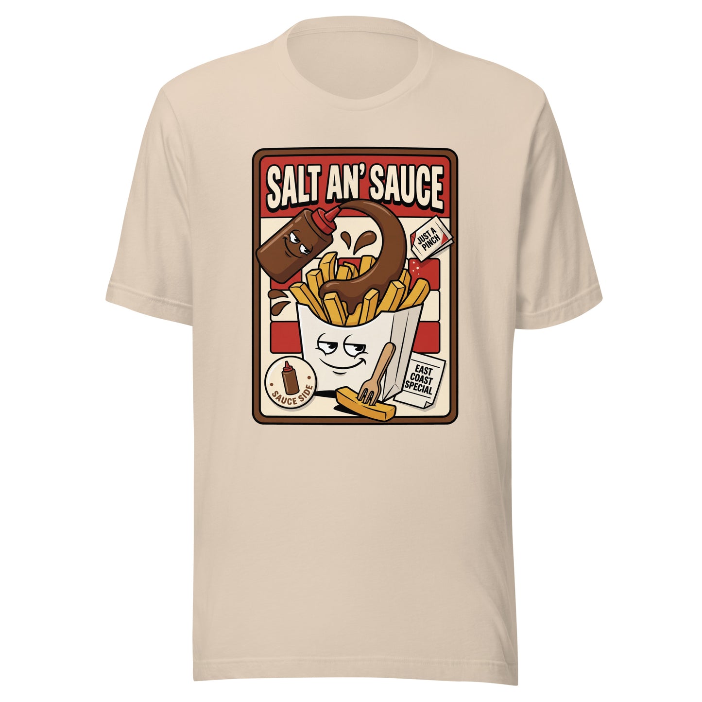SALT AN' SAUCE - The Full Scottish Tee | Soft Cream | Ghost front