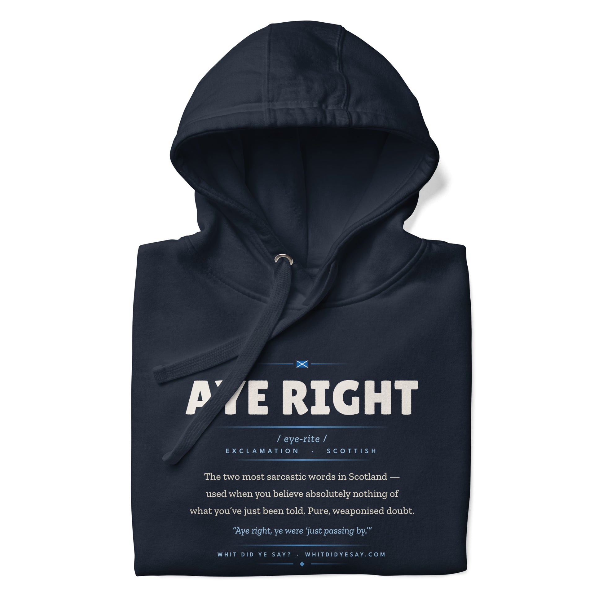 AYE RIGHT Hoodie, Navy Blazer, folded front view