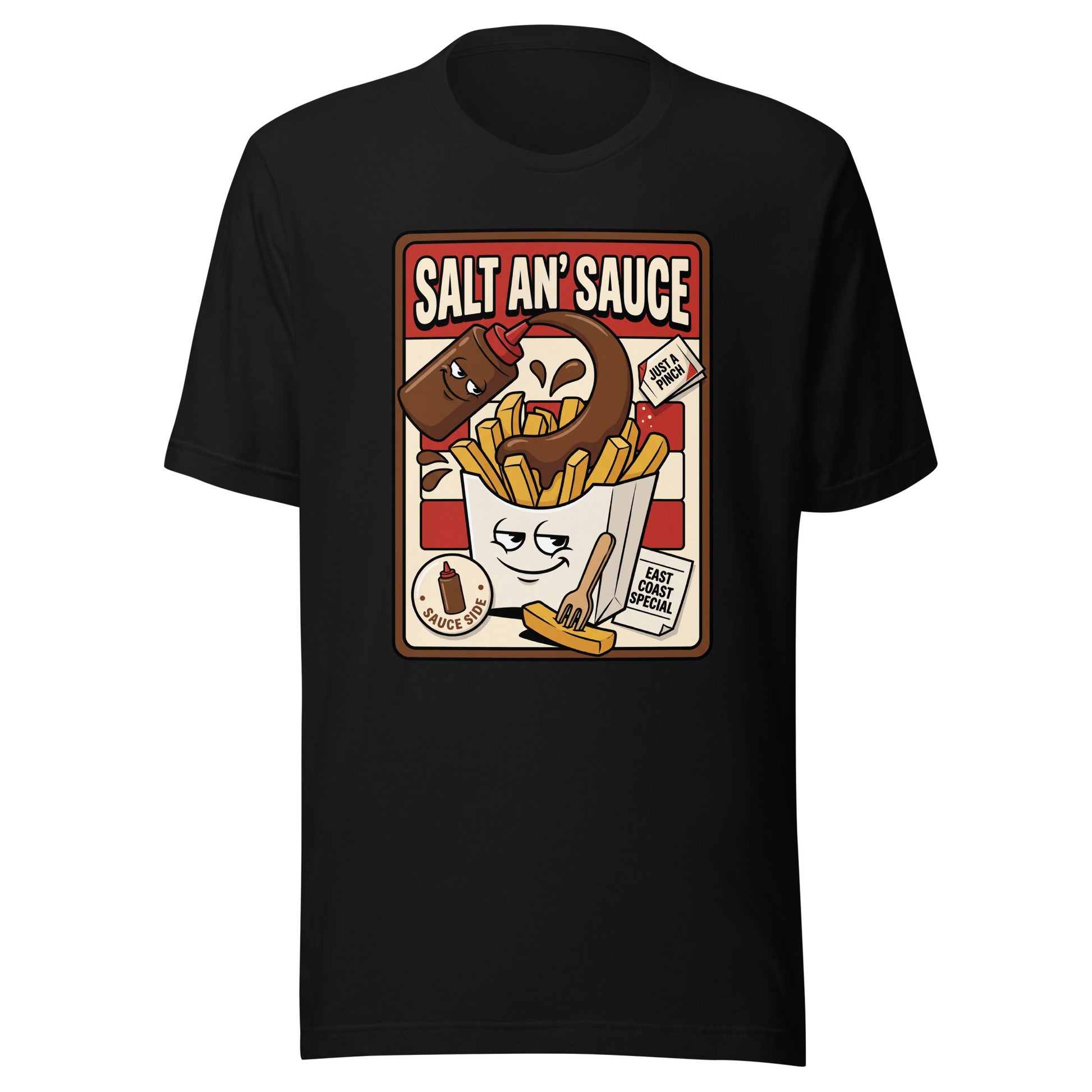 SALT AN' SAUCE - The Full Scottish Tee | Black | Ghost front