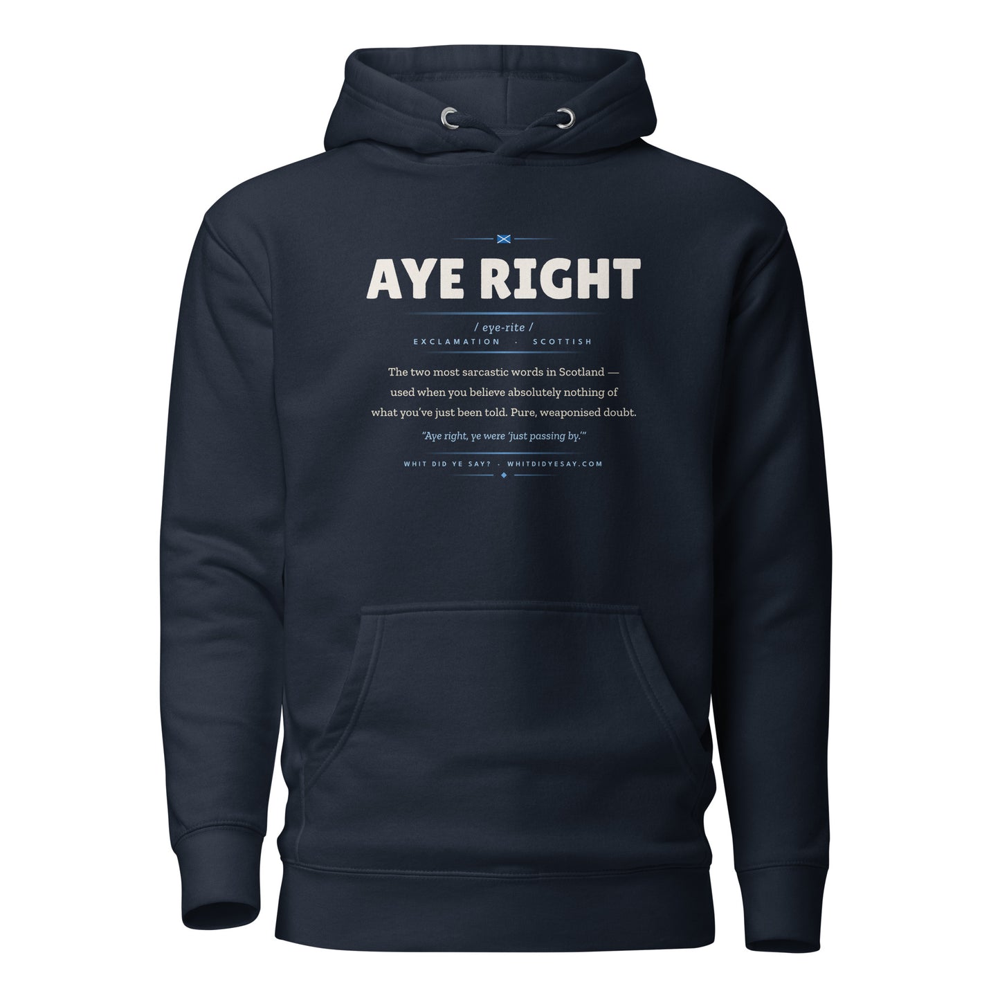 AYE RIGHT Hoodie, Navy Blazer, clean front view