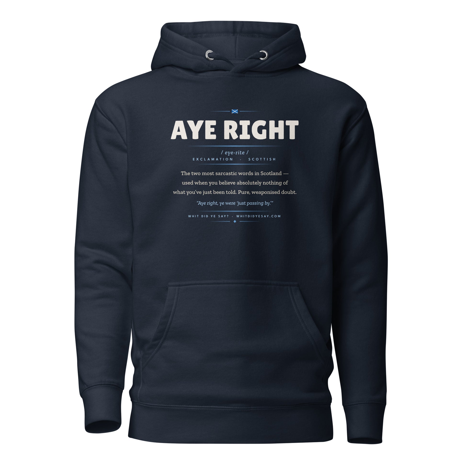 AYE RIGHT Hoodie, Navy Blazer, clean front view