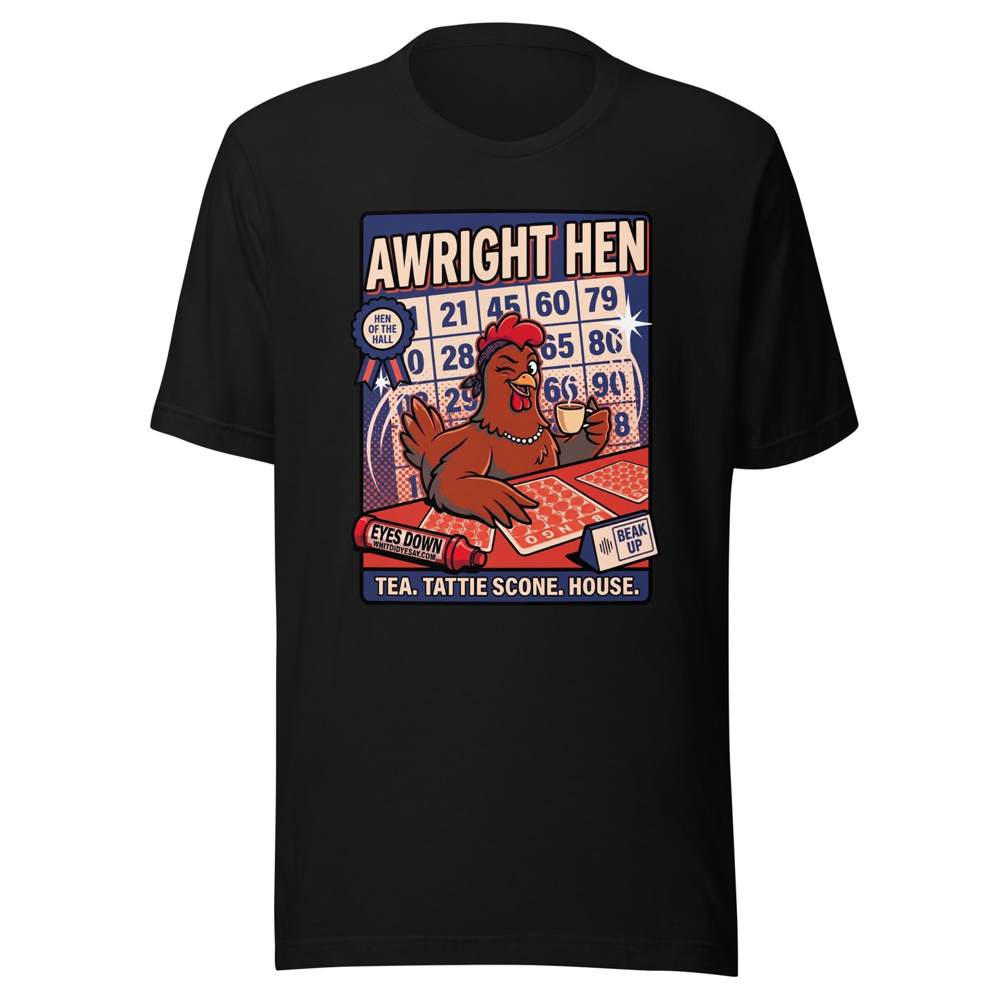 AWRIGHT HEN - The Full Scottish Tee | Black | Ghost front