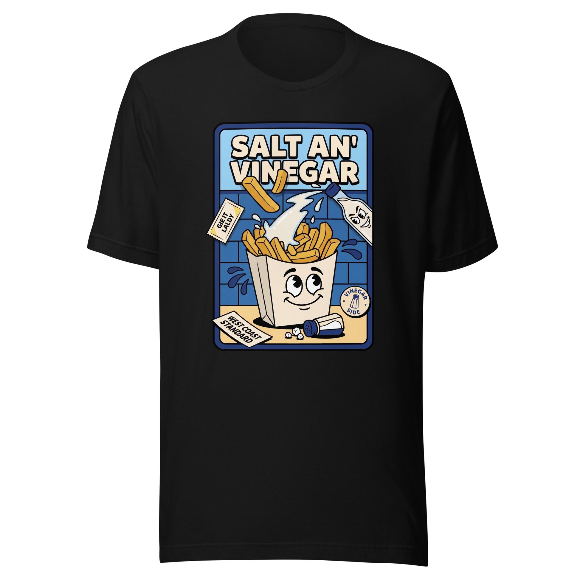 SALT AN' VINEGAR - The Full Scottish Tee | Black | Ghost front