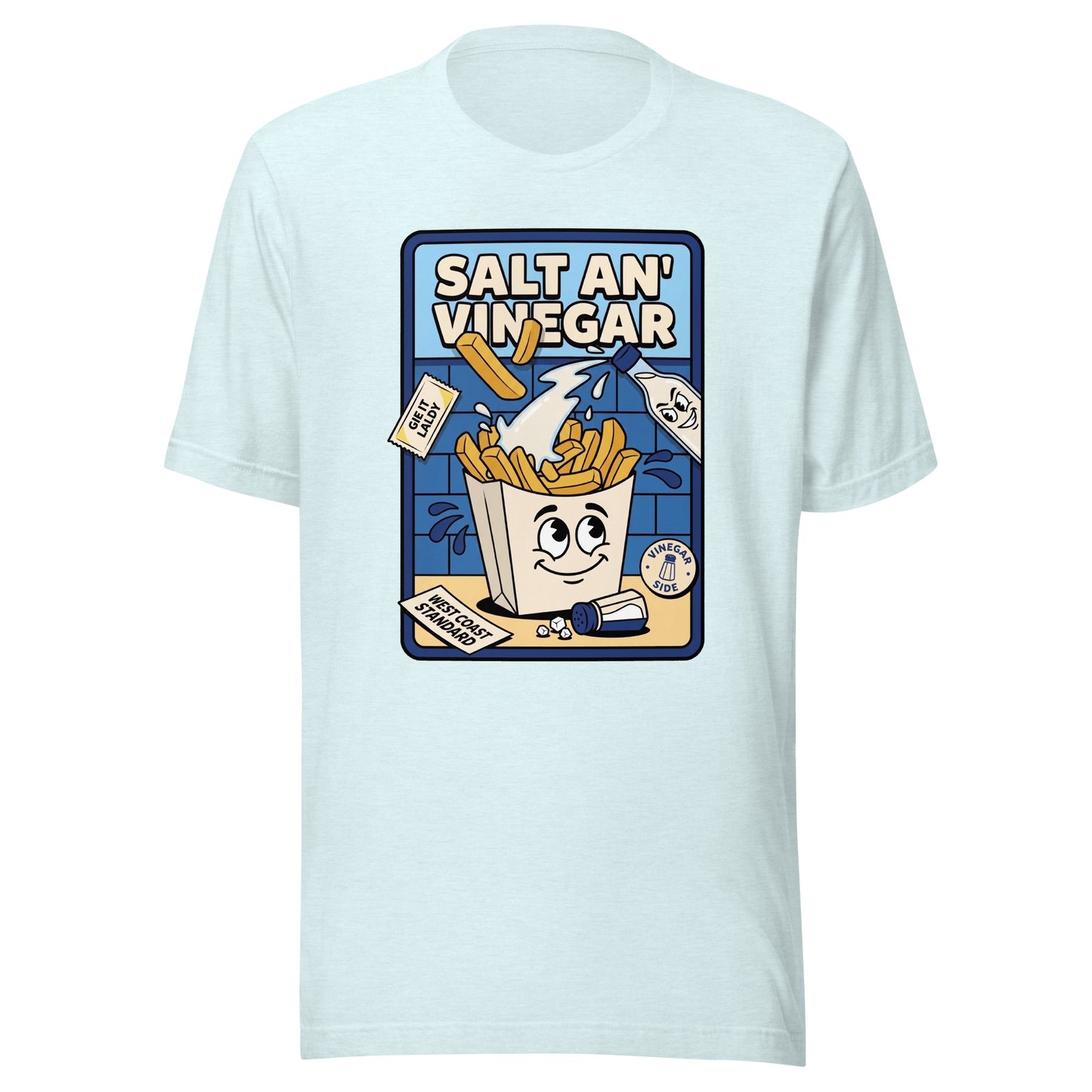 SALT AN' VINEGAR - The Full Scottish Tee | Heather Ice Blue | Ghost front