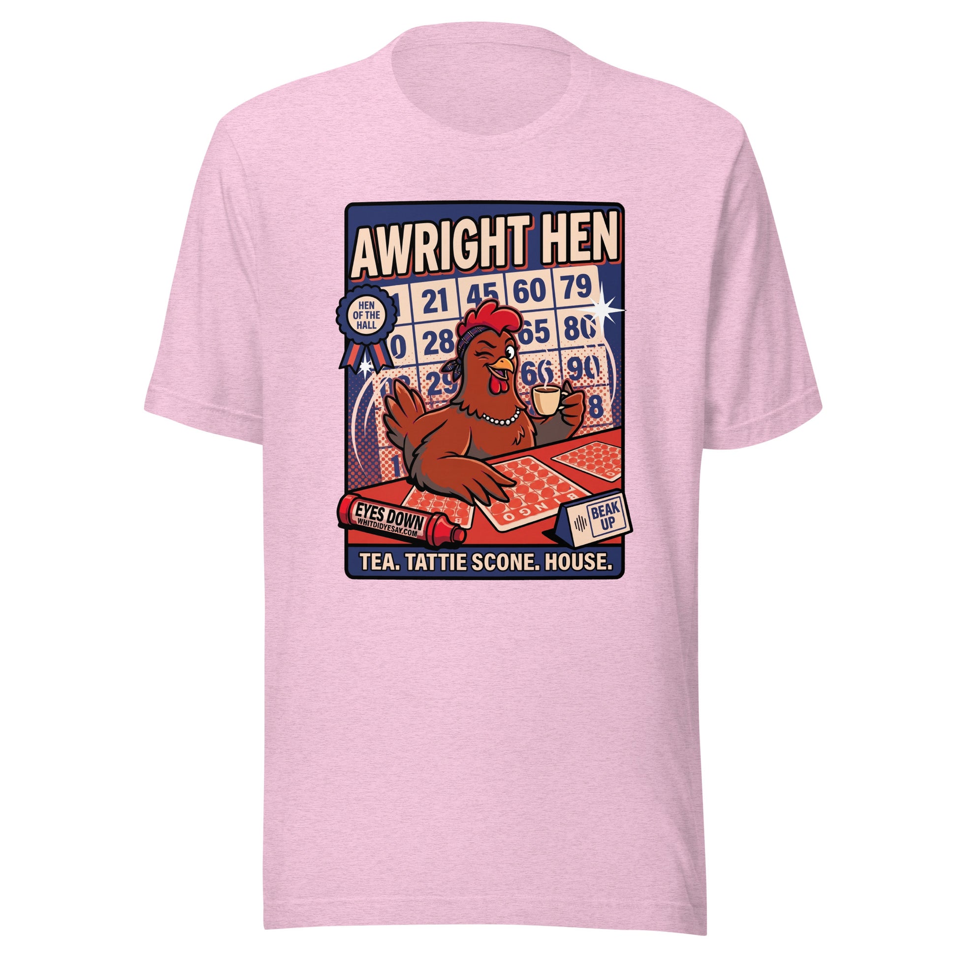 AWRIGHT HEN - The Full Scottish Tee | Heather Prism Lilac | Ghost front