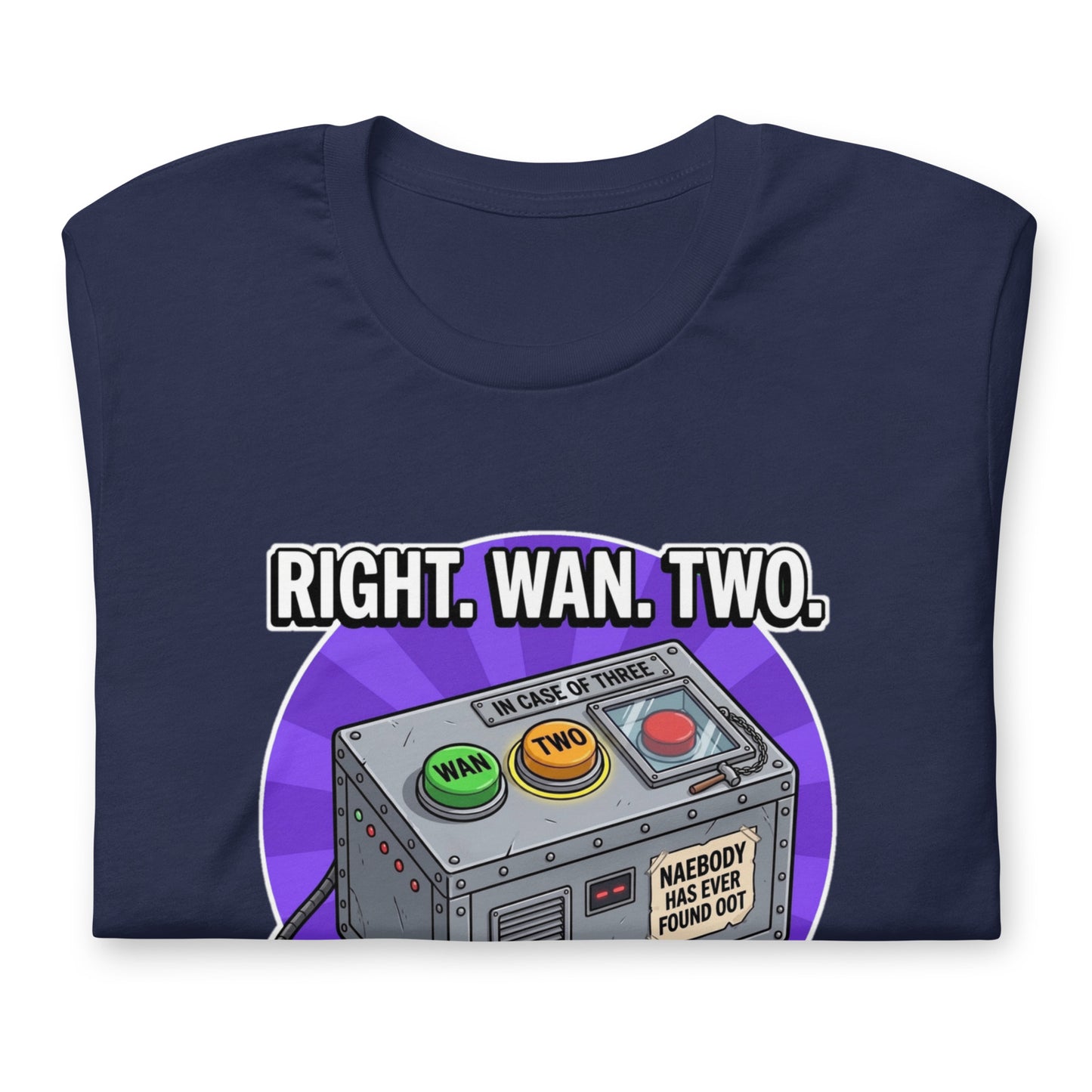 Right. Wan. Two. The Maw Tee | Navy | Folded