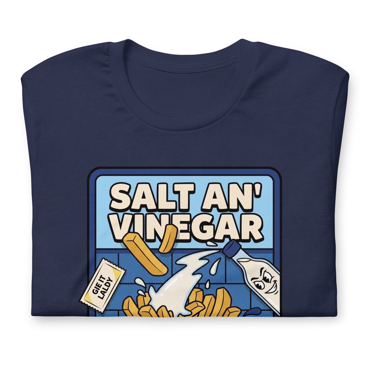 SALT AN' VINEGAR - The Full Scottish Tee | Navy | Folded