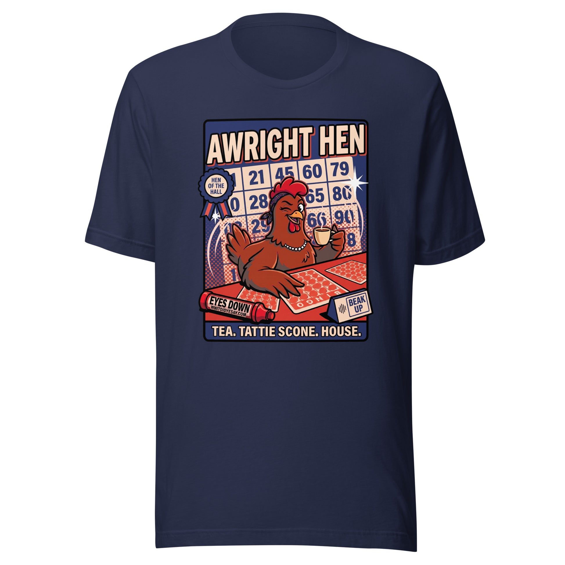 AWRIGHT HEN - The Full Scottish Tee | Navy | Ghost front