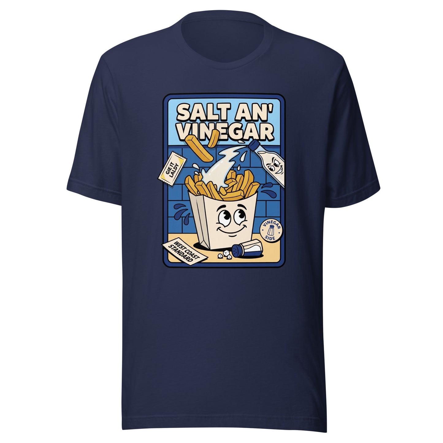 SALT AN' VINEGAR - The Full Scottish Tee | Navy | Ghost front