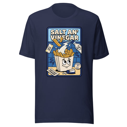 SALT AN' VINEGAR - The Full Scottish Tee | Navy | Ghost front