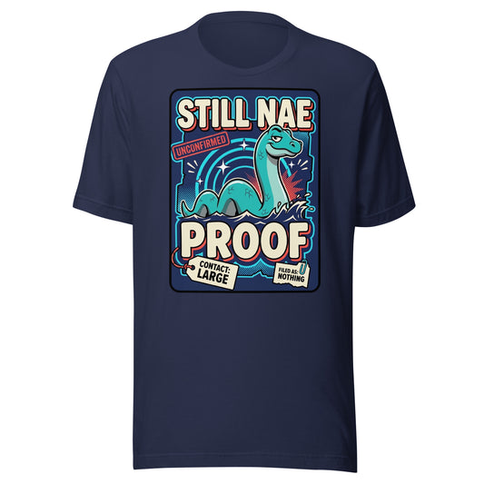 STILL NAE PROOF - The Full Scottish Tee | Navy | Ghost front