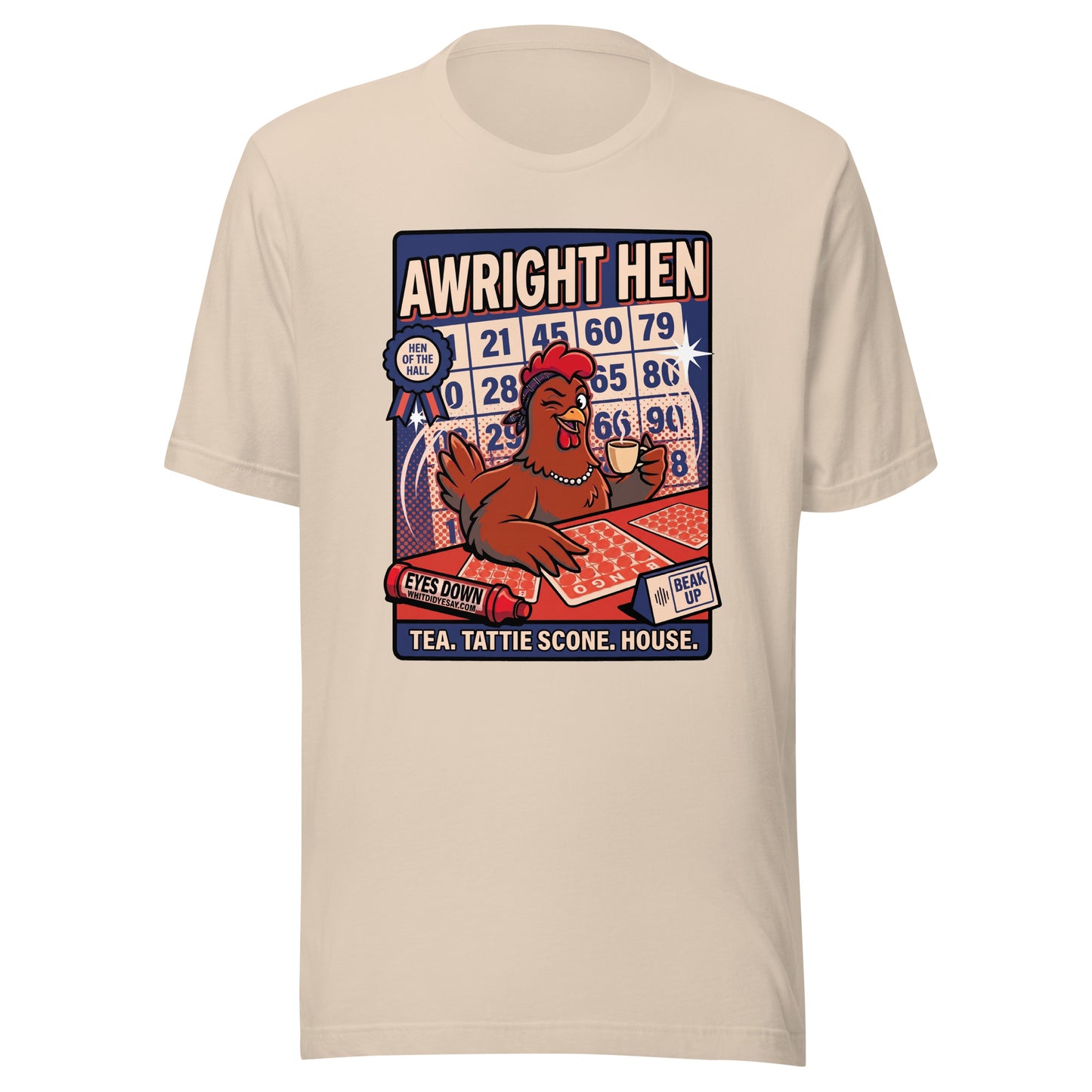 AWRIGHT HEN - The Full Scottish Tee | Soft Cream | Ghost front