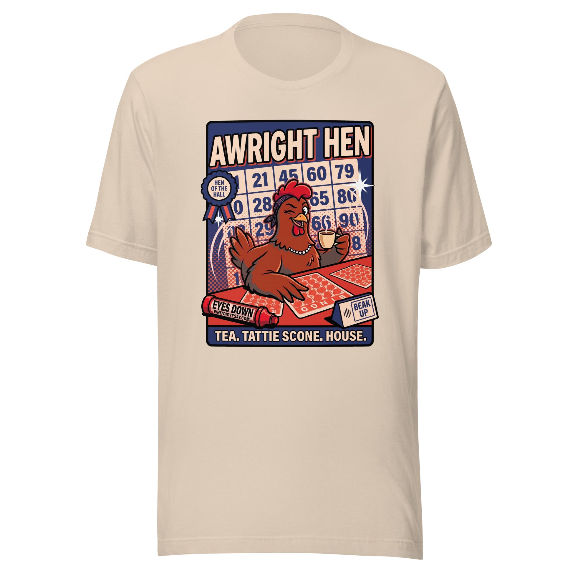 AWRIGHT HEN - The Full Scottish Tee | Soft Cream | Ghost front