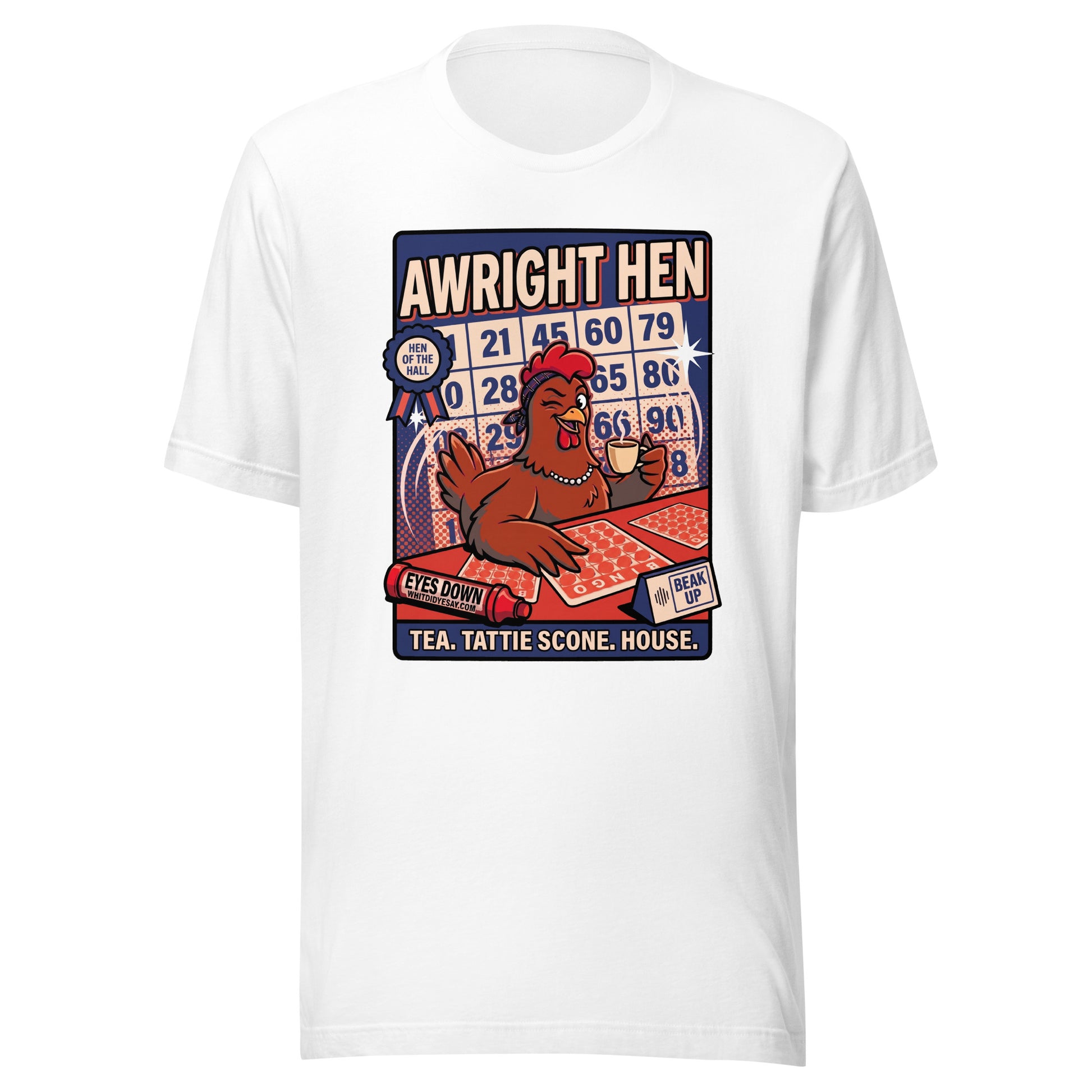 AWRIGHT HEN - The Full Scottish Tee | White | Ghost front