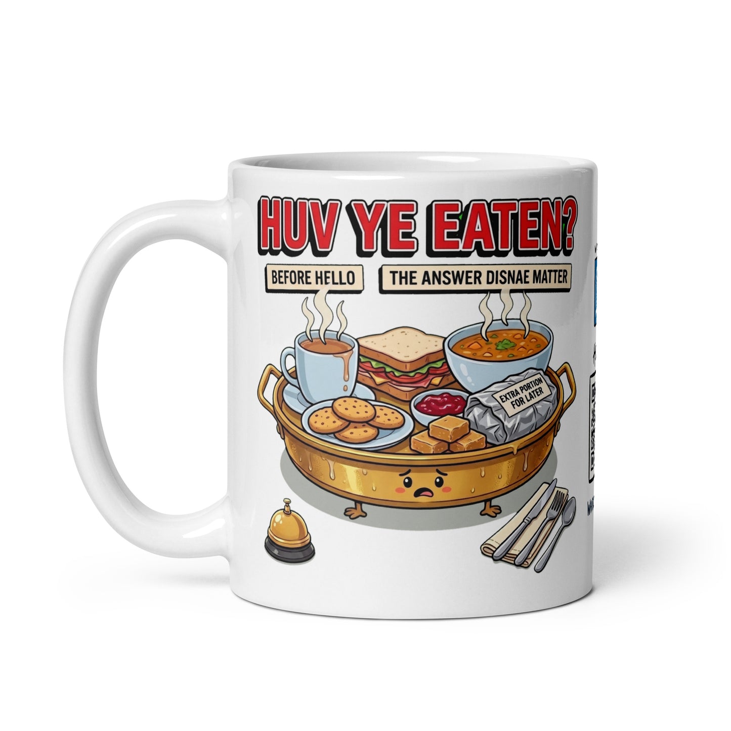 Huv Ye Eaten? Mug | Clean studio, handle left