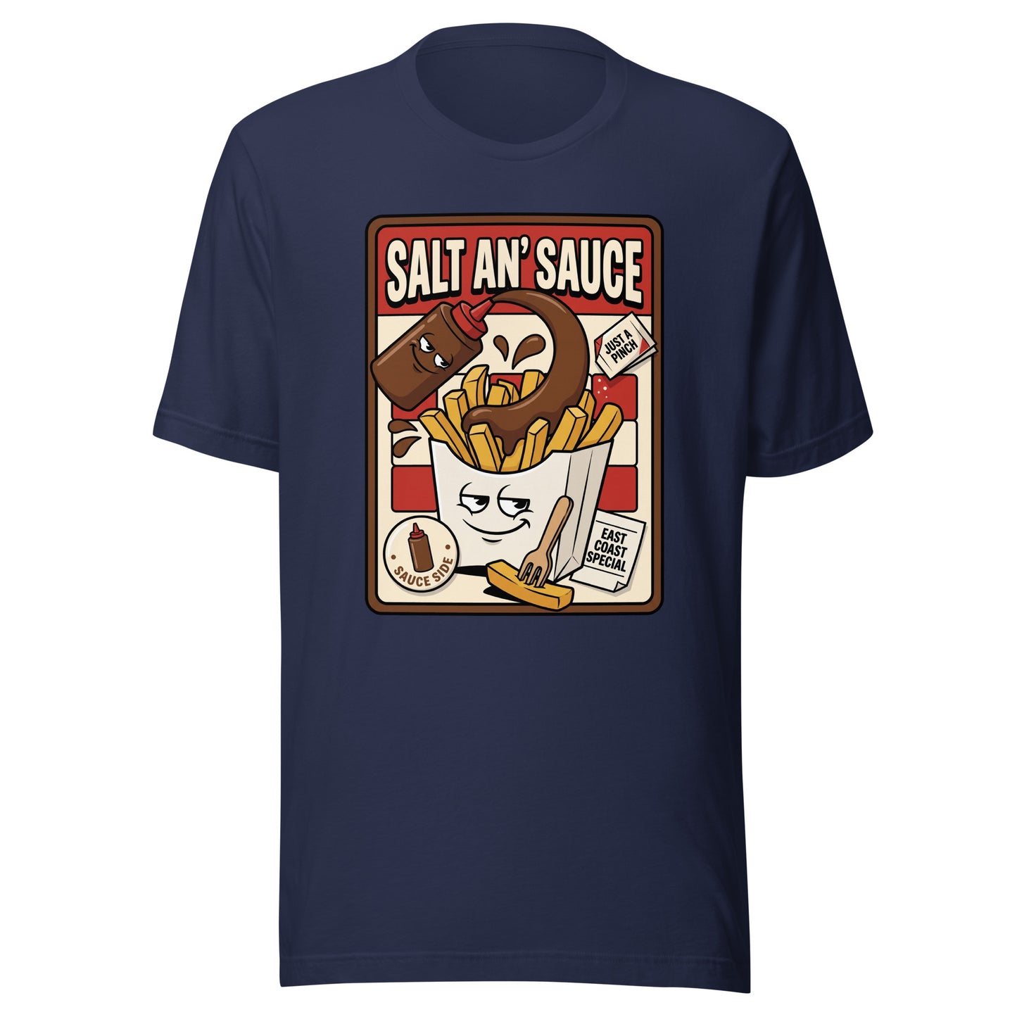 SALT AN' SAUCE - The Full Scottish Tee | Navy | Ghost front