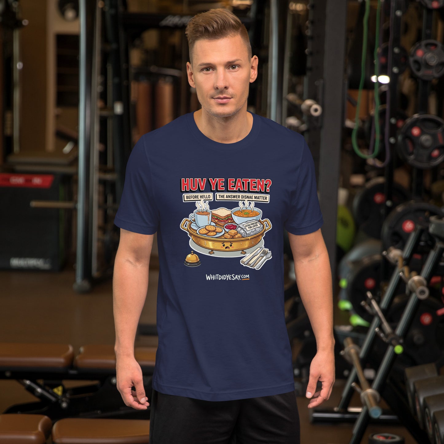 Huv Ye Eaten? The Maw Tee, Navy men's lifestyle mockup