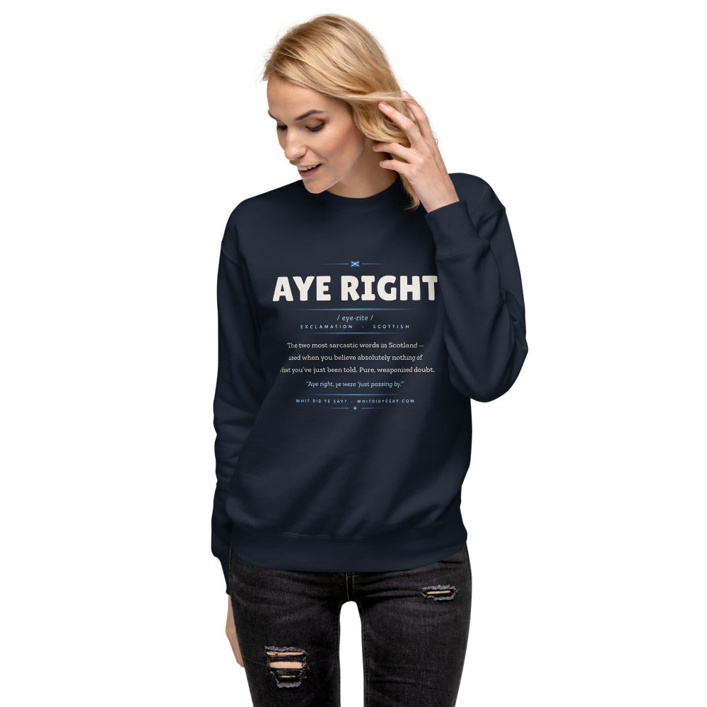 AYE RIGHT Crewneck, Navy Blazer, female lifestyle hero
